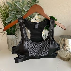 Fake leather sports bra with side cut outs